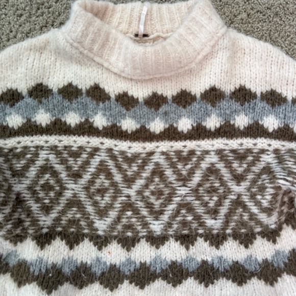 Free People Cream and Brown Patterned Turtleneck Sweater - Picture 3 of 4